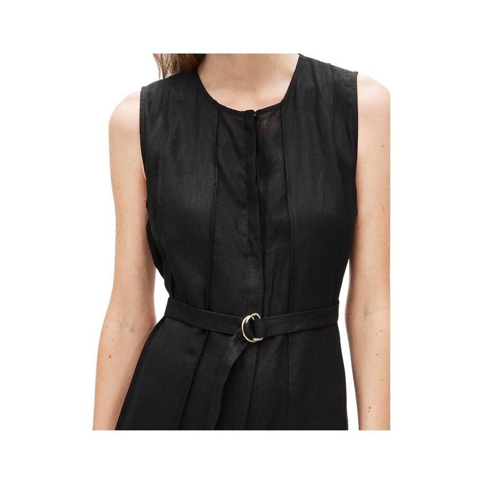 J. Crew Seamed 100% Linen Maxi Dress Black Removable Belt M - Picture 2 of 10